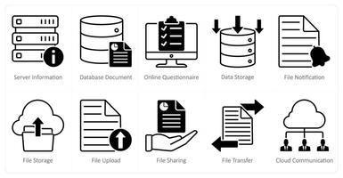 A set of 10 seo icons as seo information, database document, online queationnaire vector