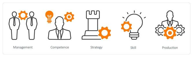 A set of 5 Business and Office icons as management, competence, strategy vector