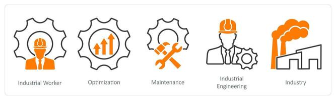 A set of 5 Industrial icons as industrial worker, optimization, maintenance vector