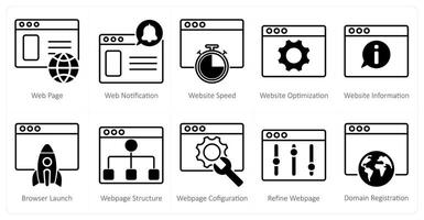 A set of 10 seo icons as webpage, web notification, website speed vector