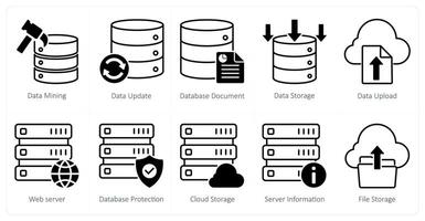 A set of 10 seo icons as data mining, data update, database document vector