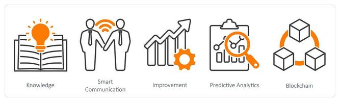 A set of 5 Industrial icons as knowledge, smart communication, improvement vector