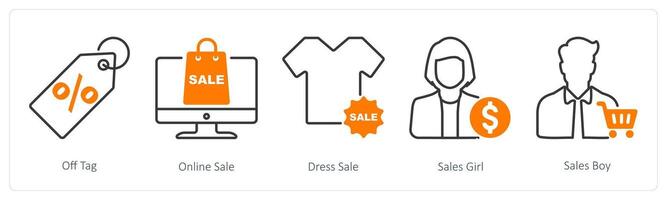 A set of 5 Shopping icons as off tag, online sale, dress sale vector
