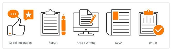 A set of 5 Business and Office icons as social integration, report, article writing vector