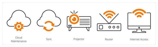 A set of 5 Business and Office icons as cloud maintenance, sync, projector vector