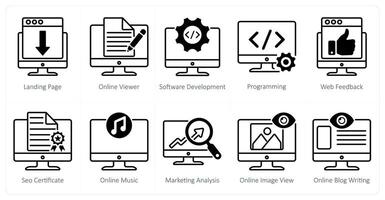 A set of 10 seo icons as landing page, online viewer, software development vector