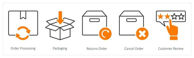 A set of 5 Shopping icons as order processing, packaging, returns order vector