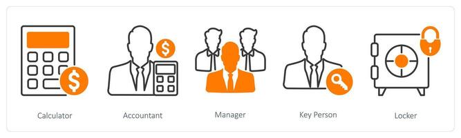 A set of 5 Business and Office icons as calculator, accountant, manager vector
