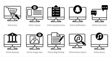 A set of 10 seo icons as online buy, online viewer, online questionnaire vector