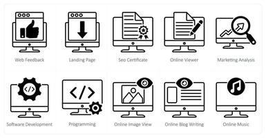A set of 10 seo icons as web feedback, landing page, seo certificate vector