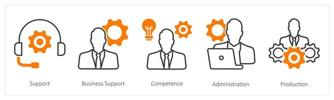 A set of 5 Business and Office icons as support, business support, competence vector