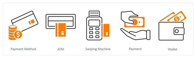 A set of 5 Shopping icons as payment method, atm, swiping machine vector