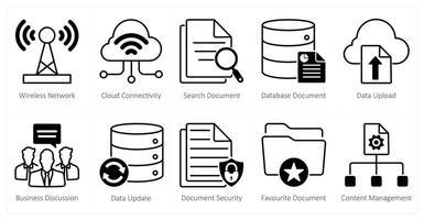 A set of 10 seo icons as wireless network, cloud connectivity, search document vector