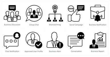A set of 10 seo icons as business discussion, group chat, brainstorming vector