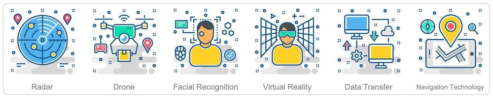 A set of 6 Smart Technology icons as radar, drone, facial recognition vector