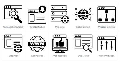 A set of 10 seo icons as webpage configuration, web notification, web server vector