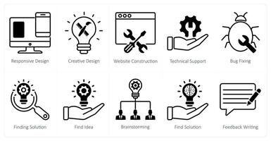 A set of 10 seo icons as responsive design, creative design, website construction vector