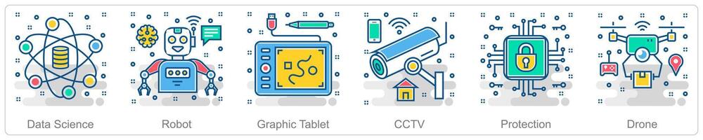 A set of 6 Smart Technology icons as data science, robot, graphic tablet vector