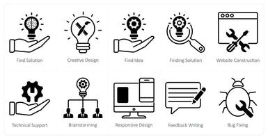 A set of 10 seo icons as find solution, creative design, find idea vector