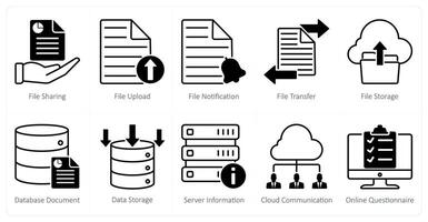 A set of 10 seo icons as file sharing, file upload, file notification vector