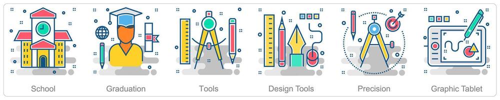 A set of 6 Business icons as school, graduation, tools vector