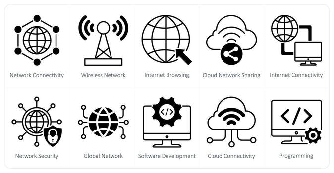 A set of 10 seo icons as network connectivity, wireless network, internet browsing vector