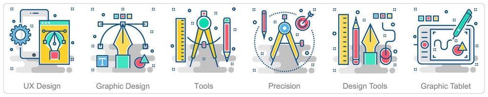 A set of 6 Business icons as ux design, graphic design, tools vector