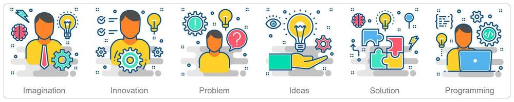 A set of 6 Business icons as imagination, innovation, problem vector