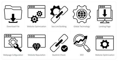 A set of 10 seo icons as download file, website optimization, seo link building vector