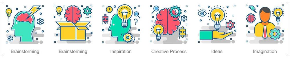 A set of 6 Business icons as brainstorming, inspiration, creative process vector