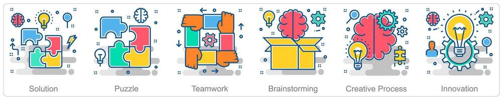 A set of 6 Business icons as solution, puzzle, teamwork vector