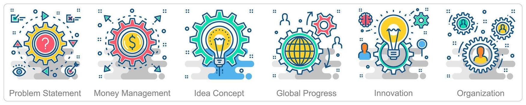 A set of 6 Business icons as problem statement, money management, idea concept vector