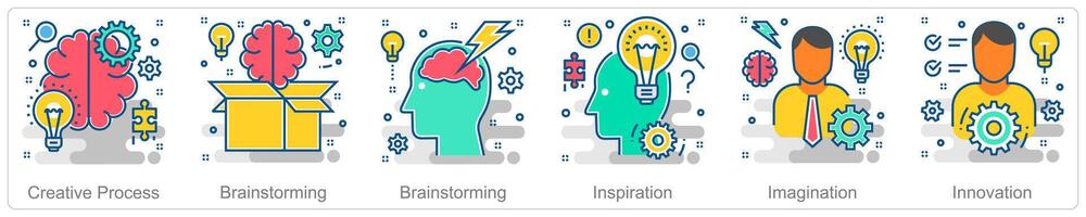 A set of 6 Business icons as creative process, brainstorming, inspiration2.eps vector