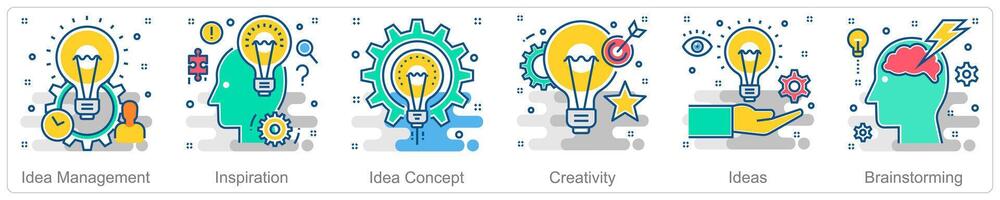A set of 6 Business icons as idea management, inspiration, idea concept vector