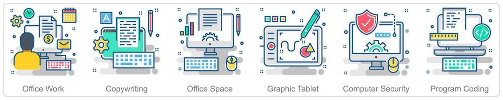 A set of 6 Business icons as office work, copywriting, office space vector