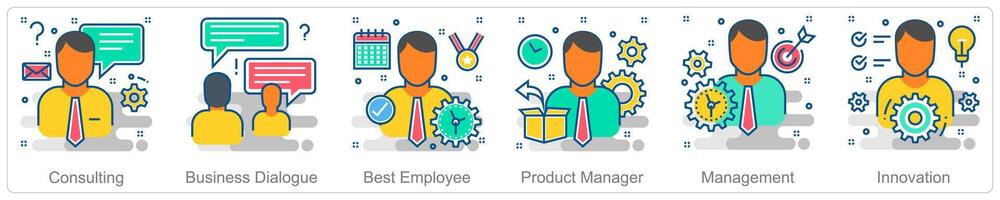 A set of 6 Business icons as consulting, business dialogue, best employee vector