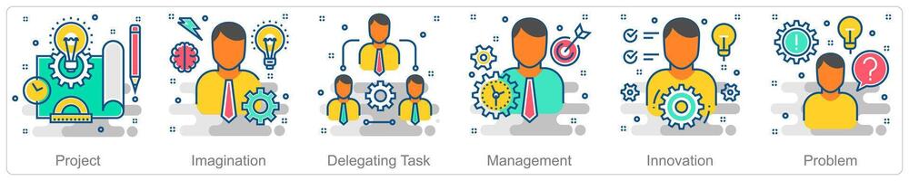 A set of 6 Business icons as project, imagination, delegating task vector
