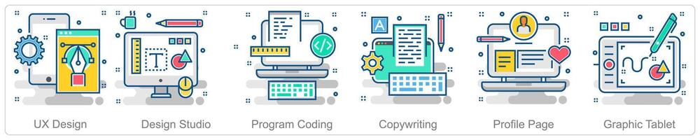 A set of 6 Business icons as ux design, design studio, program coding vector
