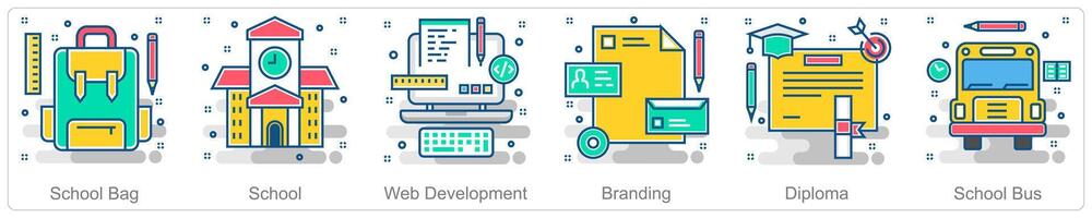 A set of 6 Business icons as school bag, school, web development vector