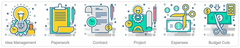 A set of 6 Business icons as idea management, paperwork, contract vector