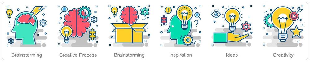 A set of 6 Business icons as brainstorming, creative process, inspiration vector