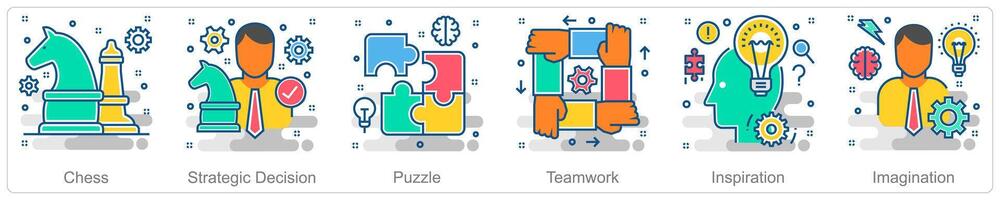 A set of 6 Business icons as chess, strategic decision, puzzle vector