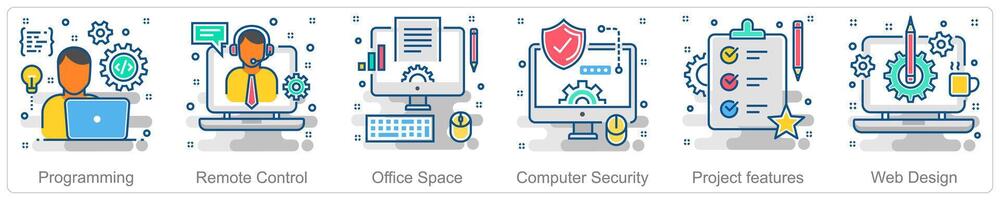 A set of 6 Business icons as programming, remote control, office space vector