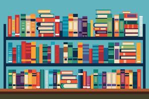 A bookshelf filled with a variety of colorful books, arranged in a neat and organized manner. vector