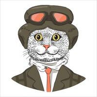 a drawing of a cat wearing a suit and hat with a tie that says goggles vector