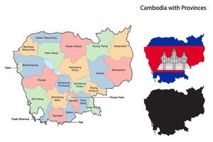 Cambodia administrative divisions. Cambodia with Provinces flag and map illustration . Districts of Cambodia vector