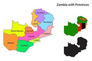 Zambia administrative divisions. Zambia with Provinces flag and map illustration . Districts of Zambia vector