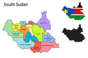 South Sudan administrative divisions. South Sudan with Provinces flag and map illustration . Districts of South Sudan vector