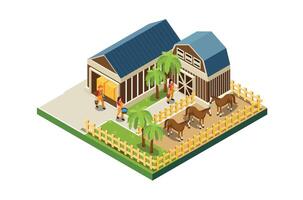 Modern Isometric Farm Management and livestock management Illustration in White Isolated Background With People and Related Digital Assets vector