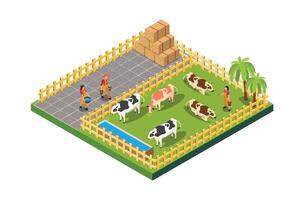 Modern Isometric Farm Management and livestock management Illustration in White Isolated Background With People and Related Digital Assets vector